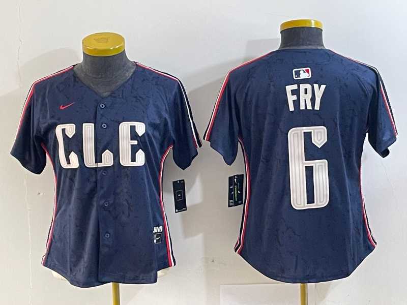 Womens Cleveland Guardians #6 David Fry Navy 2024 City Connect Limited Stitched Jersey